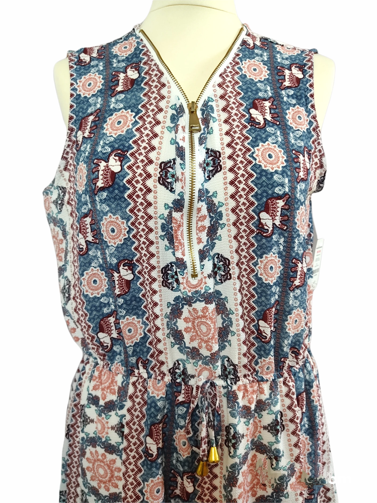Robe été mi-longue large 40 L - motifs élephants indien - Neuve avec étiquette – photo 2